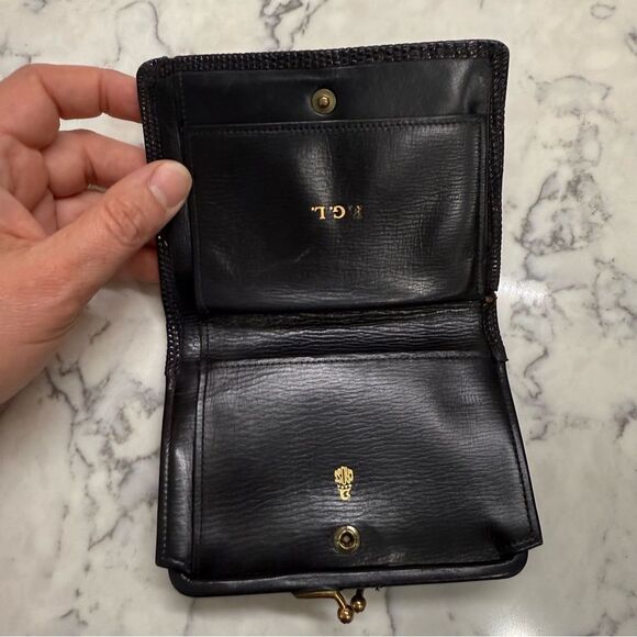 Elegant vintage Black lizard and Gold with ruby crystal Clasp Wallet - Picture 10 of 11